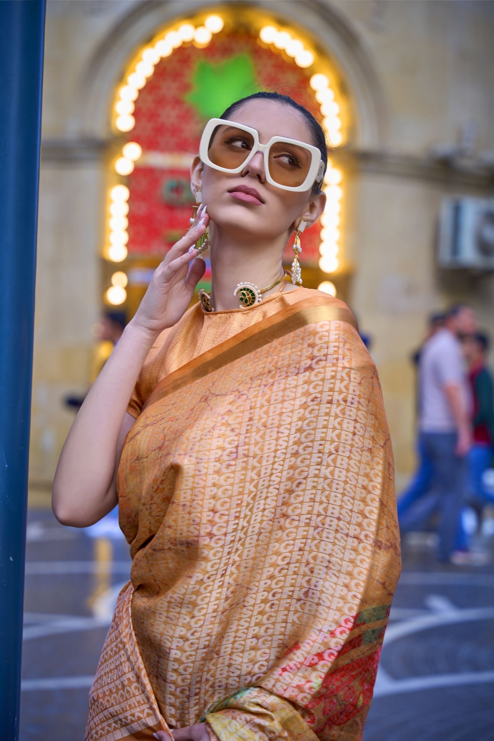 Orange Digital Printed Shaded Saree