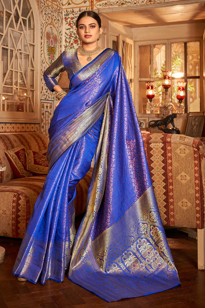 Royal Blue Self Design Banarasi Silk Saree