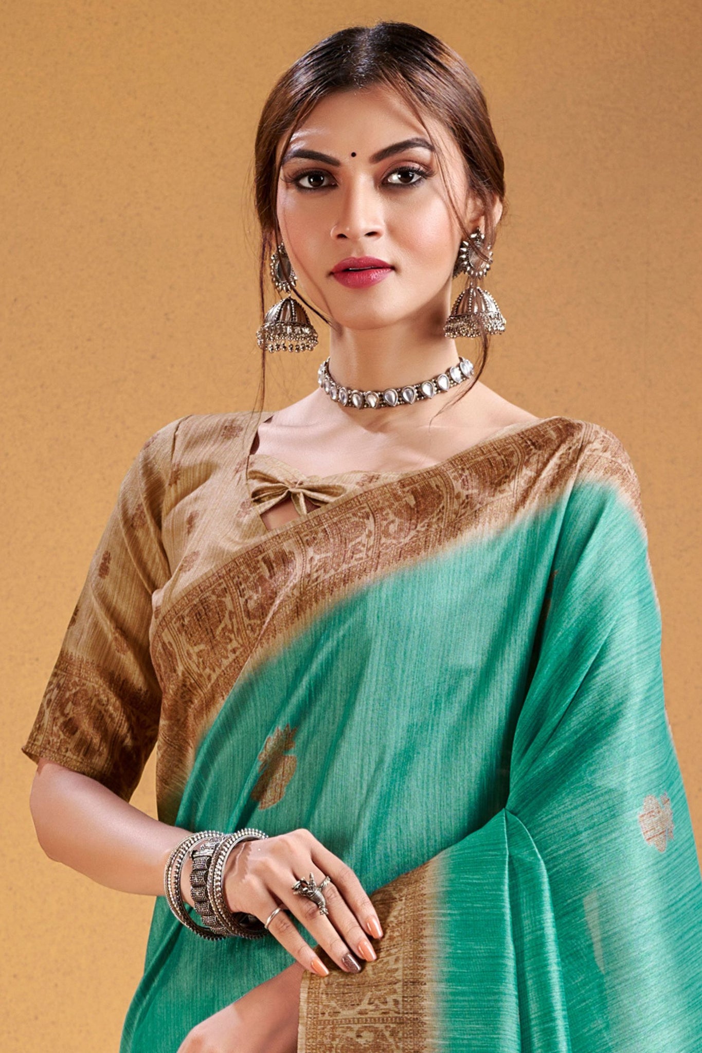 Sea Green Cotton Saree with Traditional Pattern